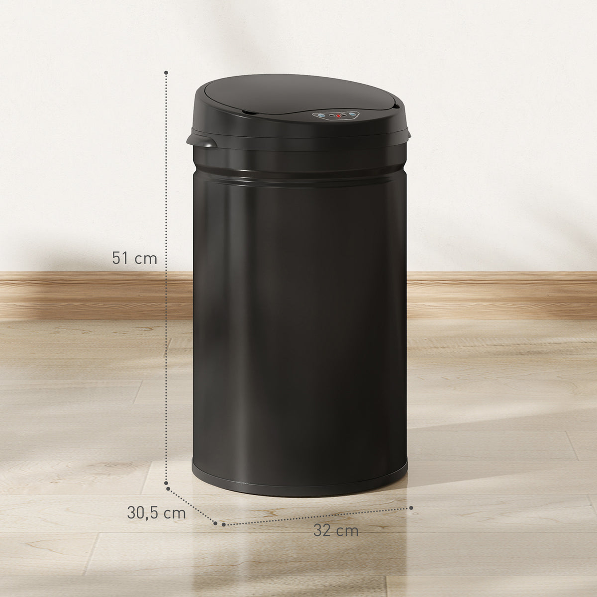 Balde de Lixo de Cozinha Automático 30 L Caixote de Cozinha em Aço Inoxidável Sensor Infravermelhos Fecho Automático Anti-Impressões Digitais para Quarto Escritório 32x30,5x51 cm Preto — foto 3
