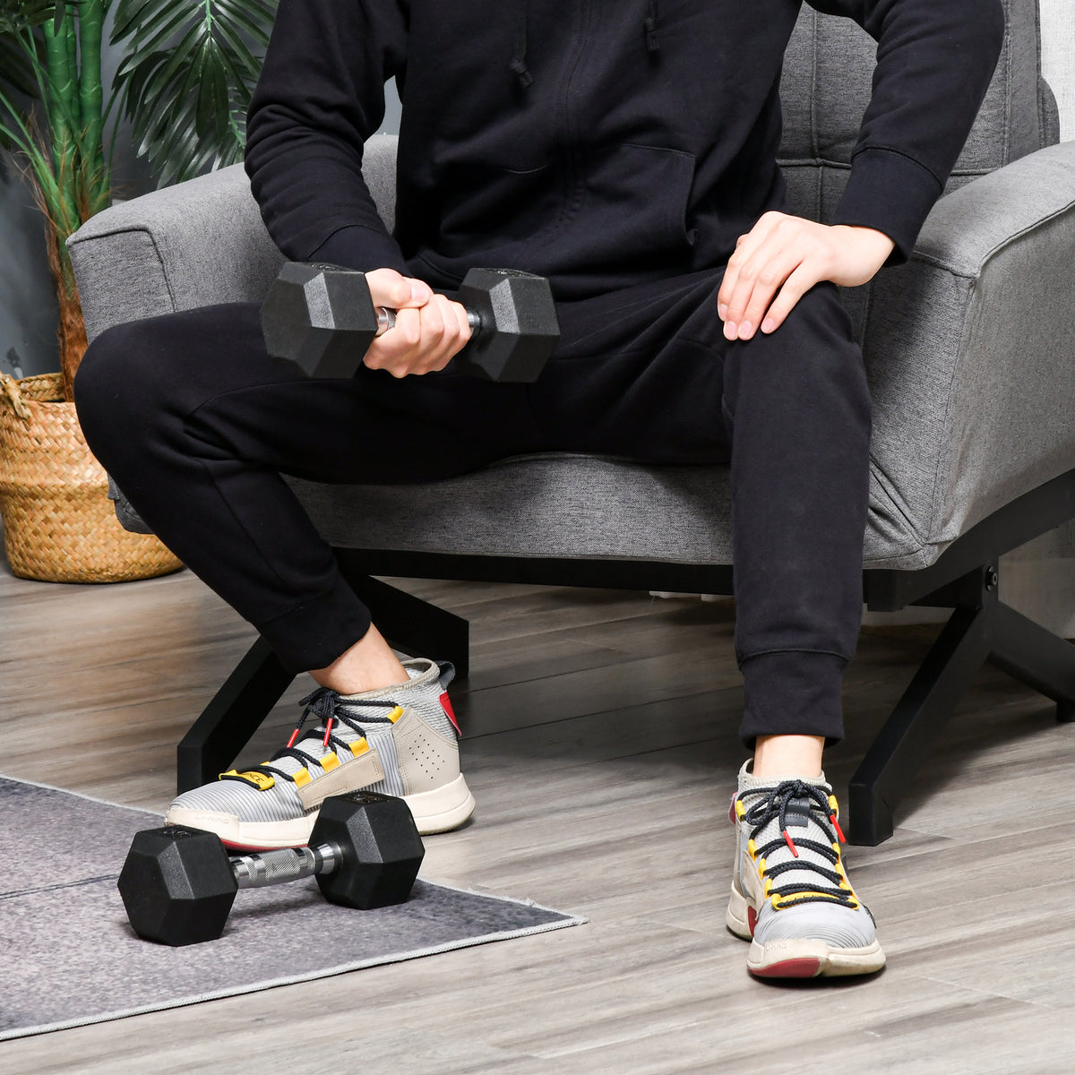 Conjunto de Halteres Hexagonais 2 x 5 kg Conjunto de Pesos com Barras de Conexão Kit de Treino de Fitness para Ginásio em Casa — foto 2