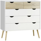 Cómoda com 5 Gavetas Cómoda de Quarto com Pés de Madeira Cómoda para Sala Escritório Estilo Nórdico 99x39x101 cm Branco e Carvalho — foto 1