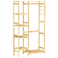 Suporte para Cabides de Bambu Cabideiro com Prateleiras de 4 Níveis com Barra Prateleira Inferior e Cabide Lateral para Roupas Bolsas 90x30x155cm Madeira — foto 1