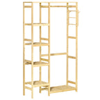 Suporte para Cabides de Bambu Cabideiro com Prateleiras de 4 Níveis com Barra Prateleira Inferior e Cabide Lateral para Roupas Bolsas 90x30x155cm Madeira — foto 1