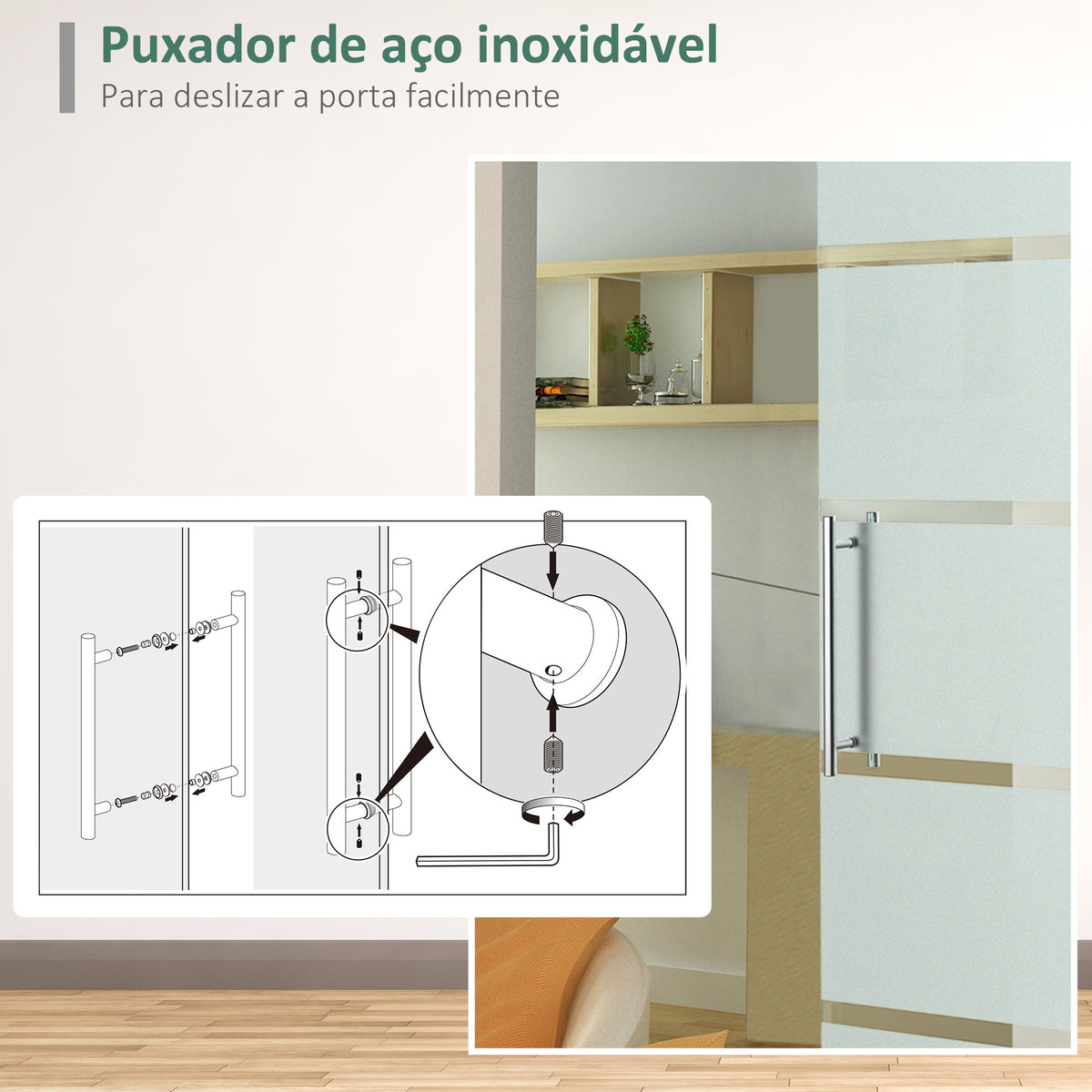 Porta de Correr de Vidro 77,5x205 cm Porta de Correr de Vidro com Trilho Translúcida - Modelo 2 — foto 5