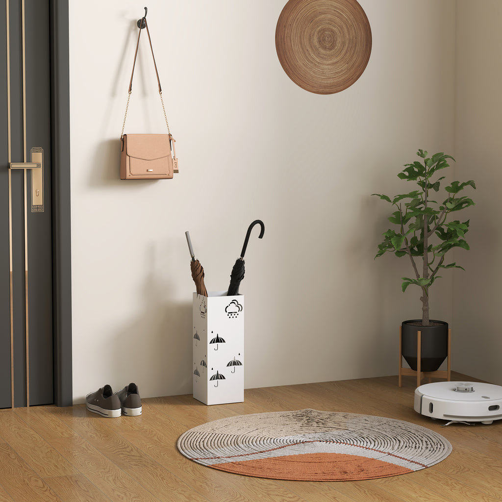 Suporte para Guarda Chuva de Aço Suporte para Guarda Chuva com 4 Ganchos e Bandeja de Gotejamento Amovível Suporte para Guarda Chuva Branco para Entrada Escritório 15,5x15,5x41 cm — foto 6