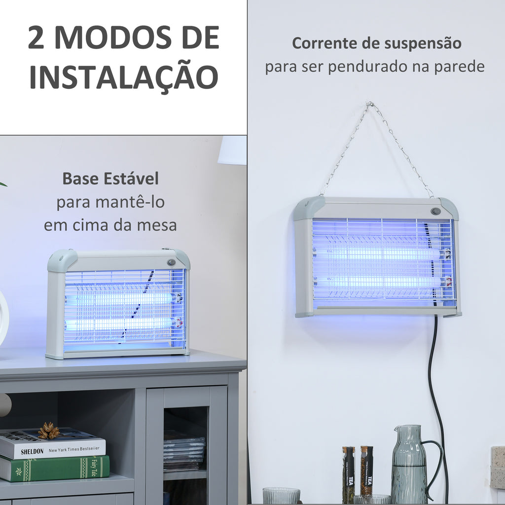 Lâmpada Anti-mosquito Elétrica com Luz Ultravioleta 20W com 2 Tubos LED Área de Ação 60m² 39x7.5x26.5 cm Branco — foto 6