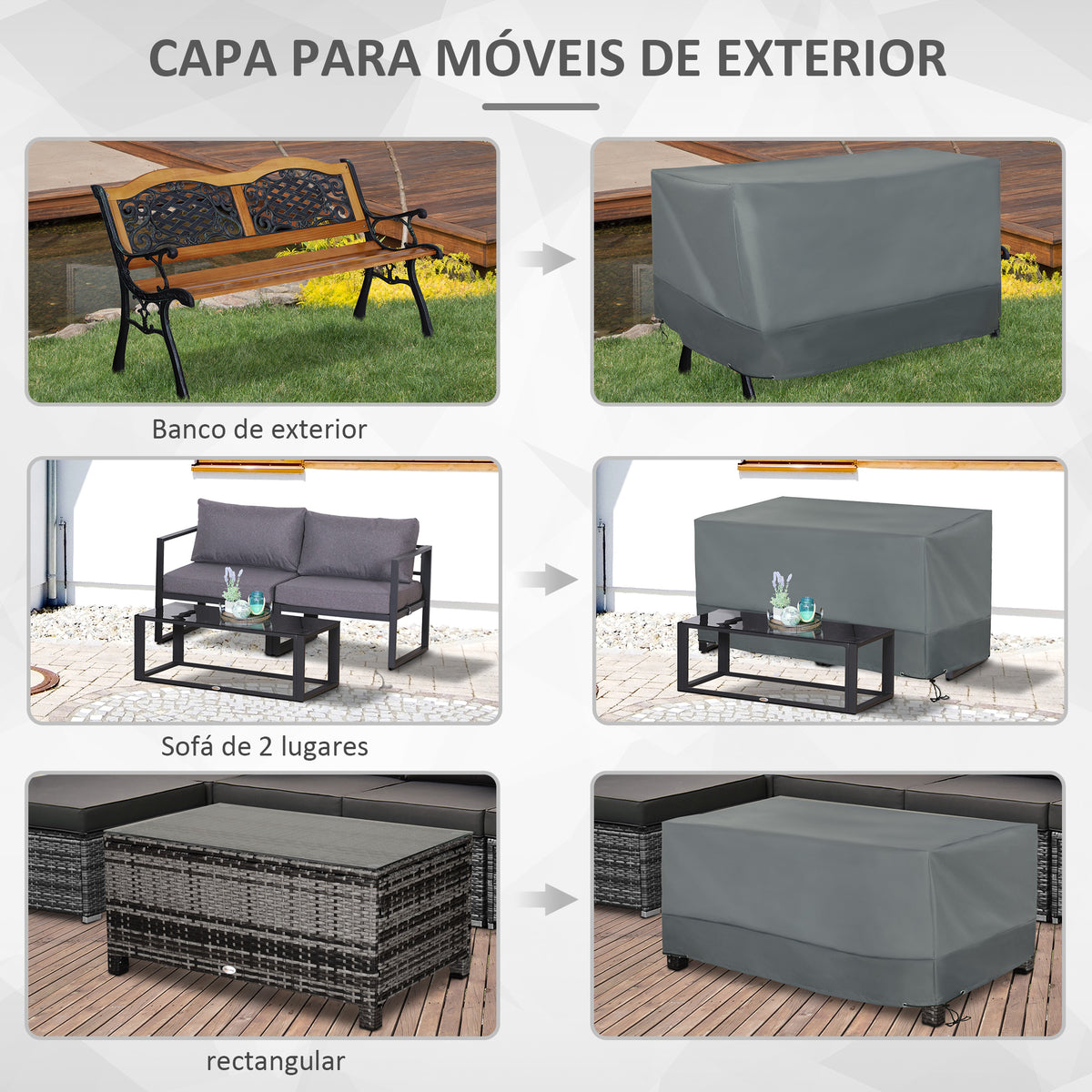 Capa Protetora para Móveis de Jardim Tecido Oxford 600D Impermeável Cobertura de Móveis Mesas Cadeiras Sofá de Exterior com Corda e Fivela 190,5x72x76cm Cinza — foto 4