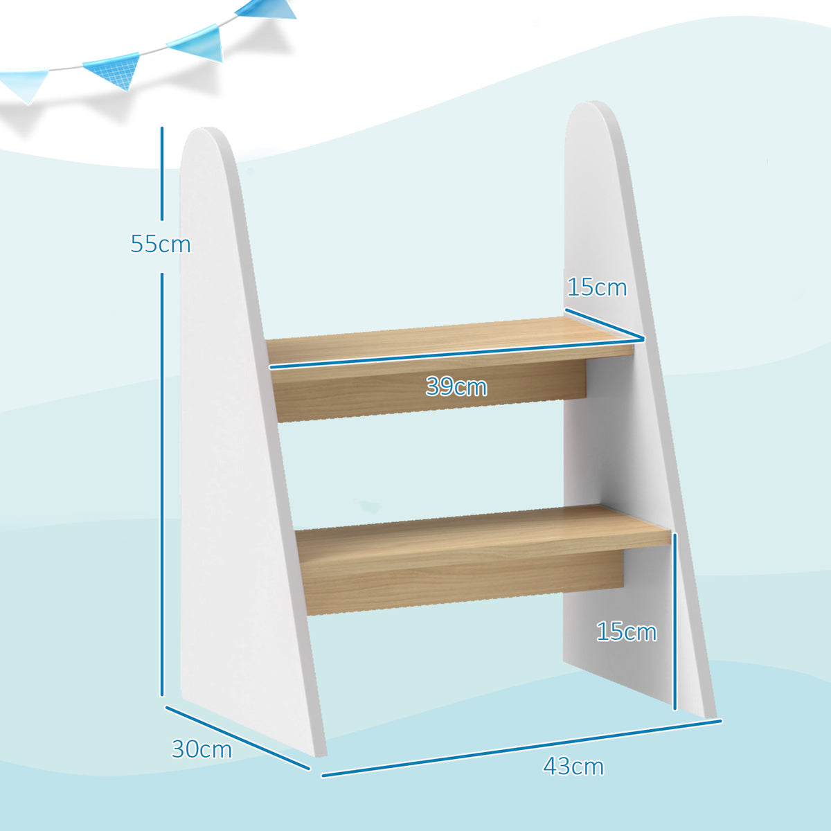 Banco para Crianças de 2 Degraus Torre de Aprendizagem Escada para Crianças acima de 3 Anos para Casa de Banho Cozinha Estante Dormitório 43x30x55 cm Branco — foto 3