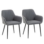 Conjunto de 2 Cadeiras de Sala de Jantar Estofadas em Linho Cadeiras de Cozinha com Encosto Apoio para os Braços e Pés de Metal 59,5x56,5x81 cm Cinza — foto 1