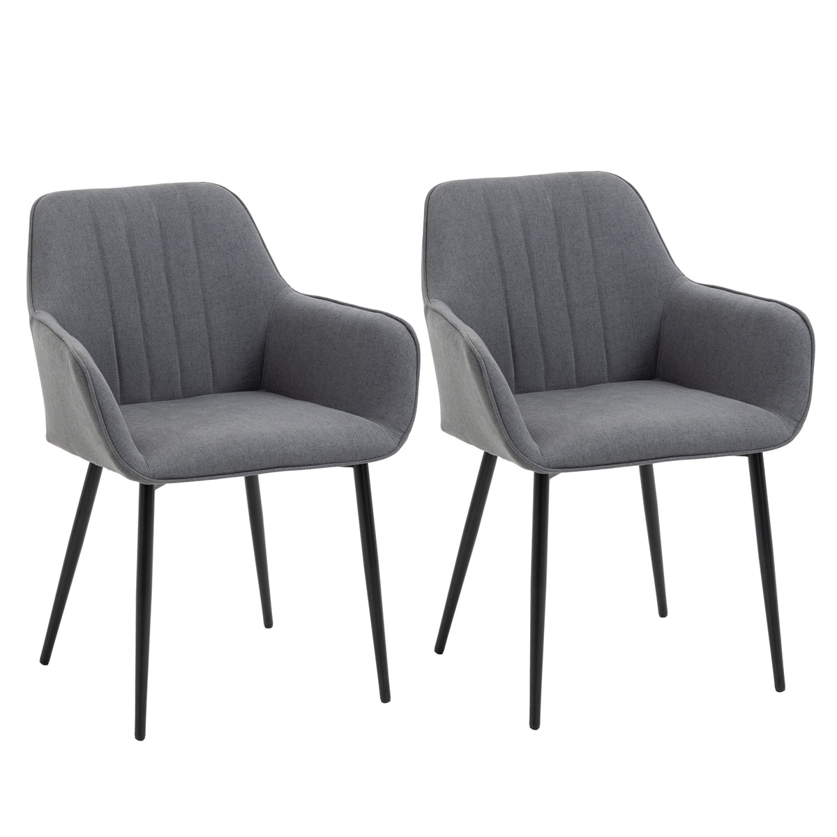 Conjunto de 2 Cadeiras de Sala de Jantar Estofadas em Linho Cadeiras de Cozinha com Encosto Apoio para os Braços e Pés de Metal 59,5x56,5x81 cm Cinza — foto 1