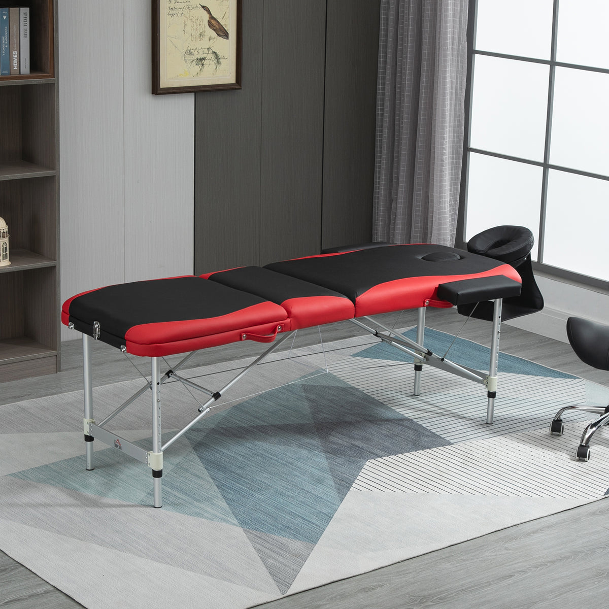 Marquesa de Massagem Dobrável, Marquesa Estética Profissional em Alumínio com Altura Ajustável, 3 Zonas, Apoio de Cabeça, Apoios para Braços, para Tatuagem, Fisioterapia, Preto e Vermelho — foto 2