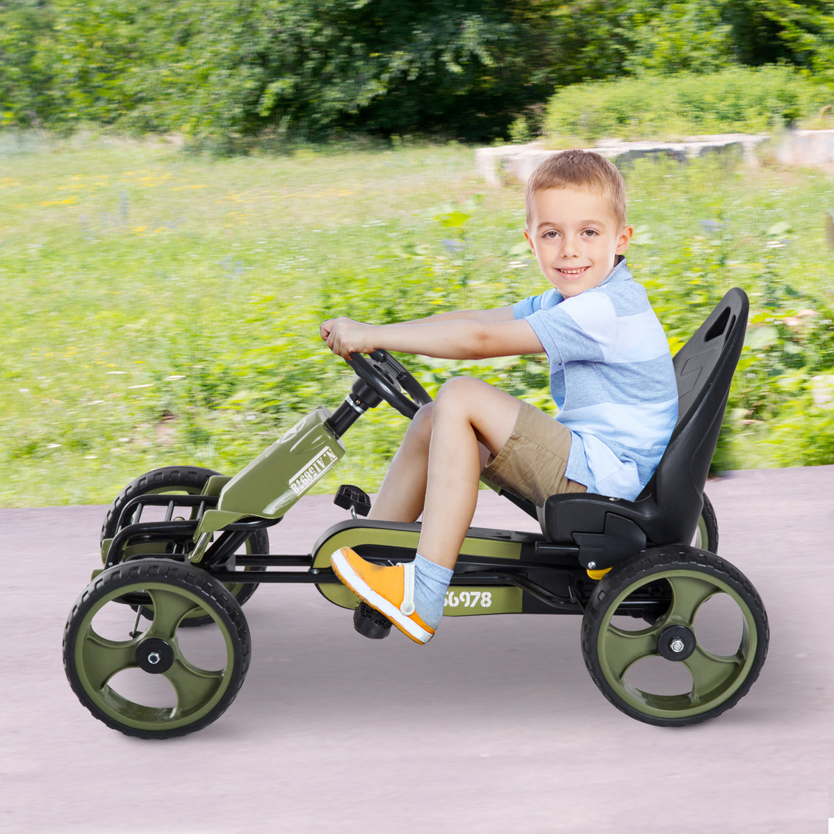Go-Kart a pedais para crianças acima de 3 anos com freio embreagem assento ajustável máx. 35 kg 105x54x61cm Verde — foto 2
