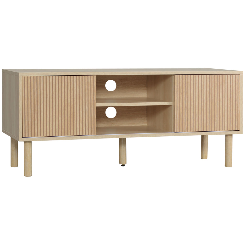Móvel de TV Móvel para Televisão até 50 Polegadas com Portas de Correr Prateleiras Abertas e Orifícios para Cabos para Sala de Estar 115x40x49 cm Madeira — foto 1