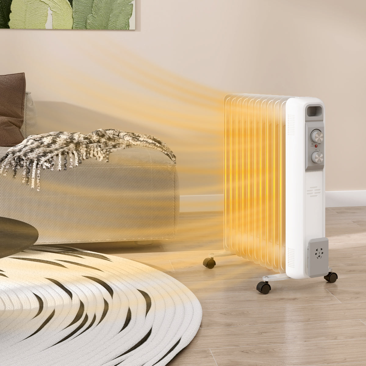 Aquecedor a Óleo Silencioso de 11 elementos 2500W Aquecedor a Óleo de Baixo Consumo com Temperatura Ajustável Proteção conta Sobrequecimento 3 Ajustes de Aquecimento para 25 m² Branco — foto 2