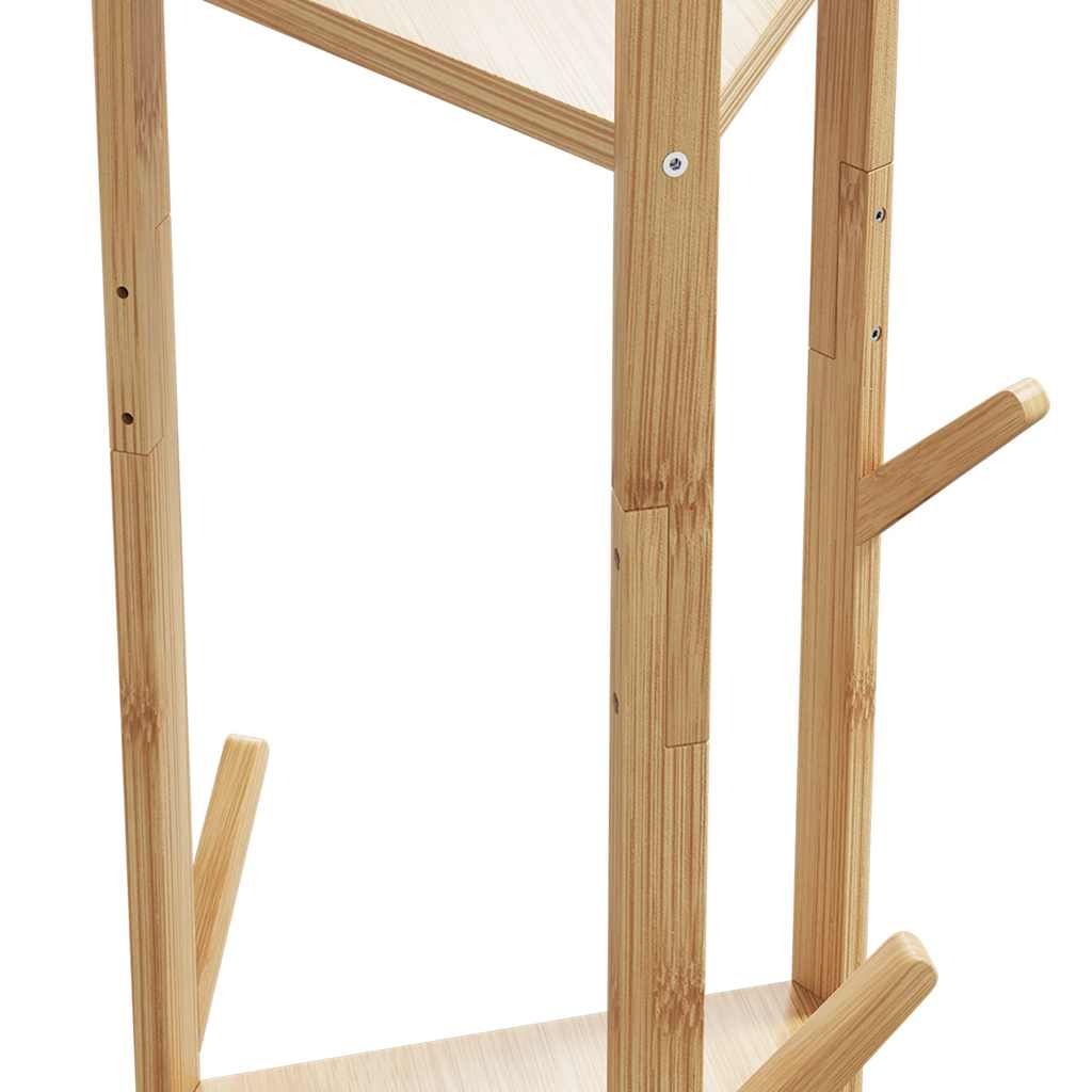 Cabide com ganchos e prateleiras 39x33x166 cm bambu — foto 6