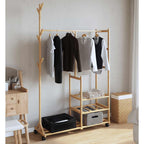 Cabide com prateleiras e rodas 100x38x175,5 cm bambu — foto 2
