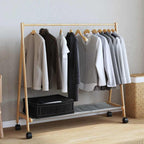 Cabide com prateleiras e rodas 106x34x106,5 cm bambu — foto 2