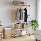 Cabide com prateleiras e rodas 110x40x180 cm bambu — foto 1