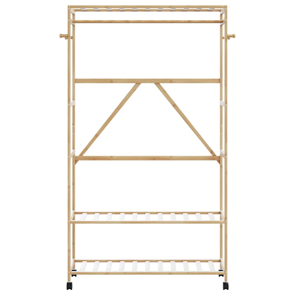 Cabide com prateleiras e rodas 110x40x180 cm bambu — foto 2