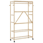 Cabide com prateleiras e rodas 110x40x180 cm bambu — foto 4