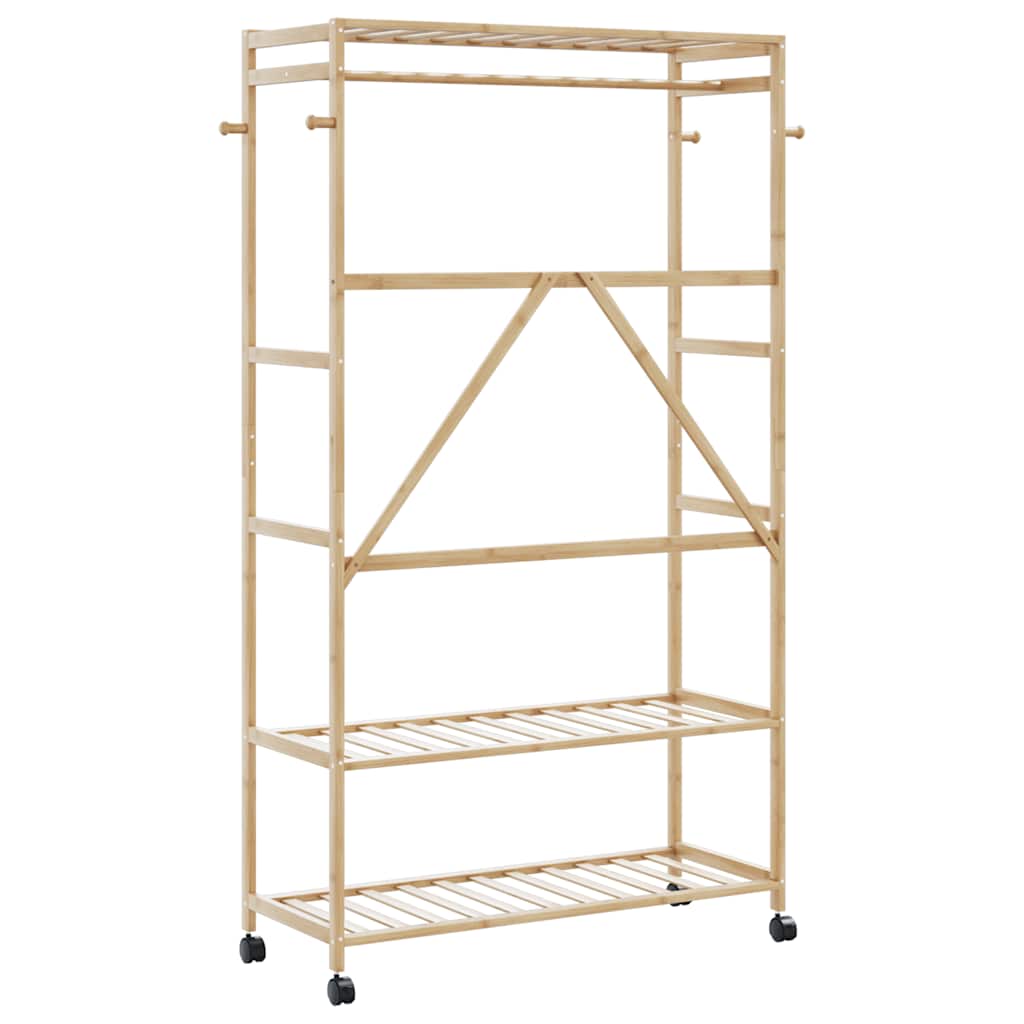 Cabide com prateleiras e rodas 110x40x180 cm bambu — foto 4