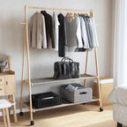 Cabide com prateleiras e rodas 132x45,5x155,5 cm bambu — foto 2