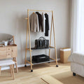 Cabide com prateleiras e rodas 96x45,5x155,5 cm bambu — foto 1