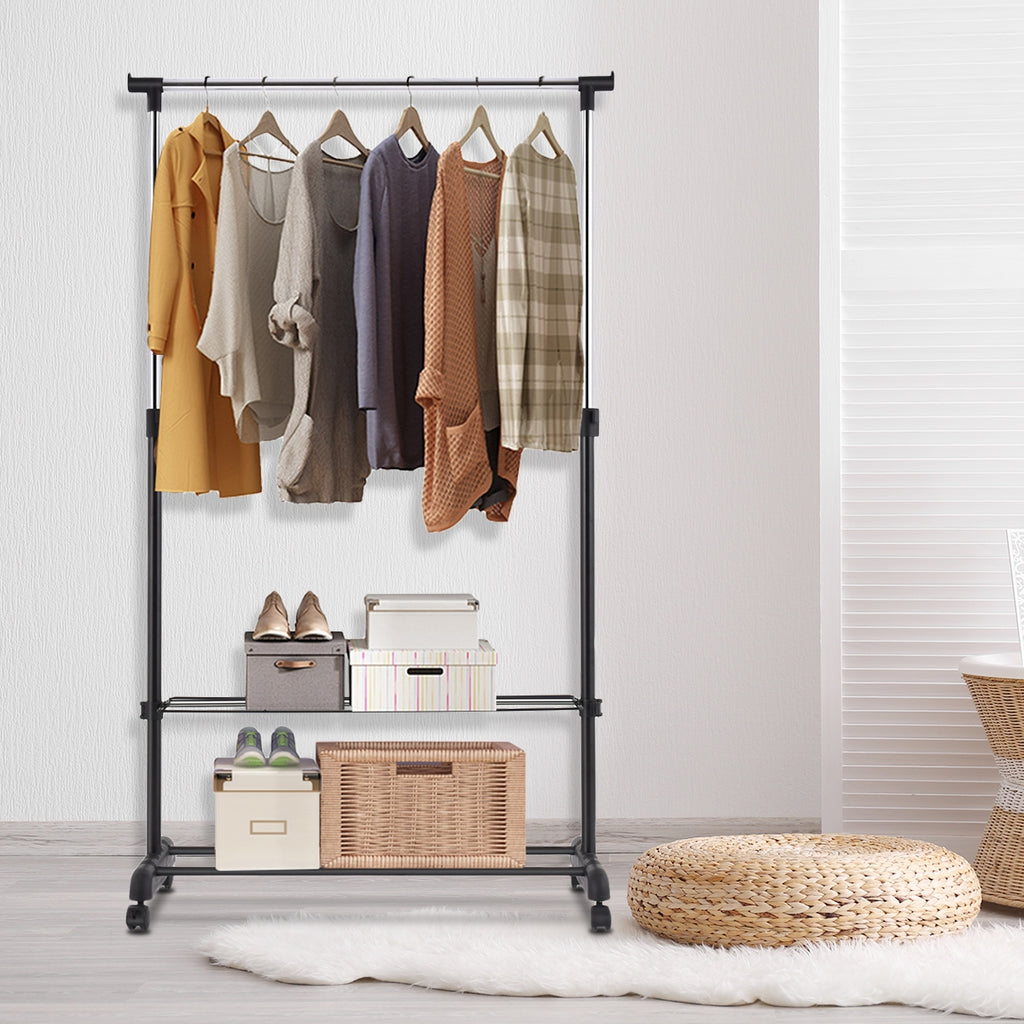 Cabideiro com Rodas e 2 Prateleiras para Roupa e Calçado com Altura Ajustável 168 x 84 x 42 cm — foto 1