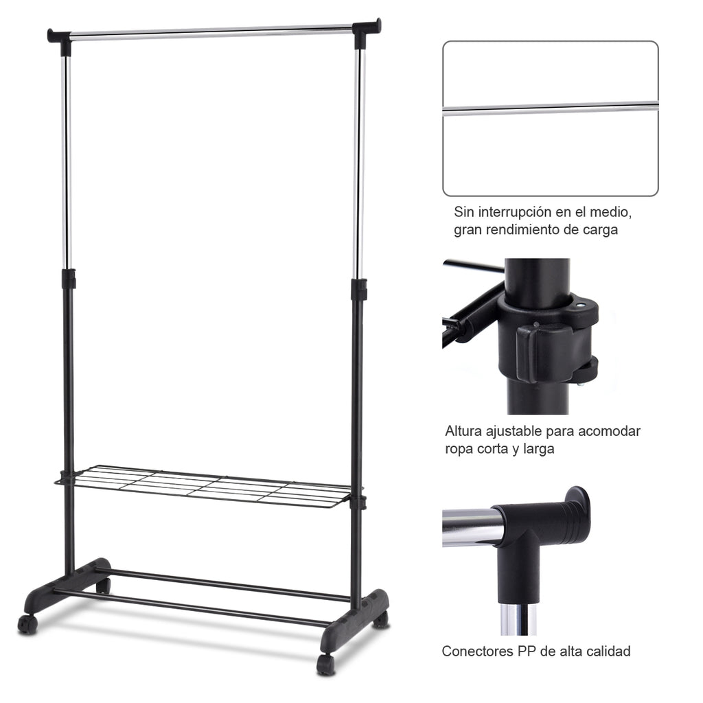 Cabideiro com Rodas e 2 Prateleiras para Roupa e Calçado com Altura Ajustável 168 x 84 x 42 cm — foto 8