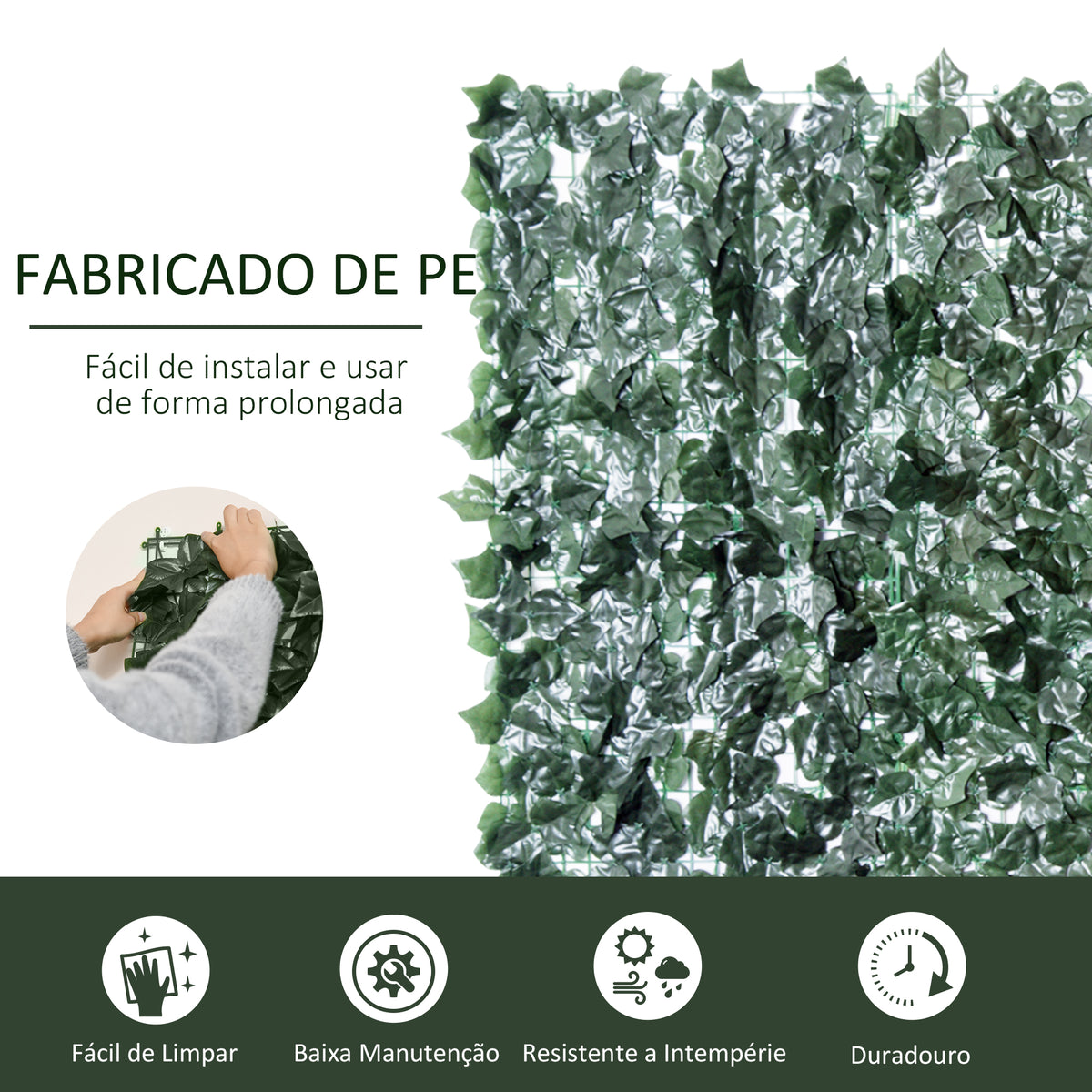 Vedação Artificial em Rolo 2,4x1 m Vedação de Privacidade para Balcão Jardim Exterior Planta Decorativa de Parede PE Verde — foto 4