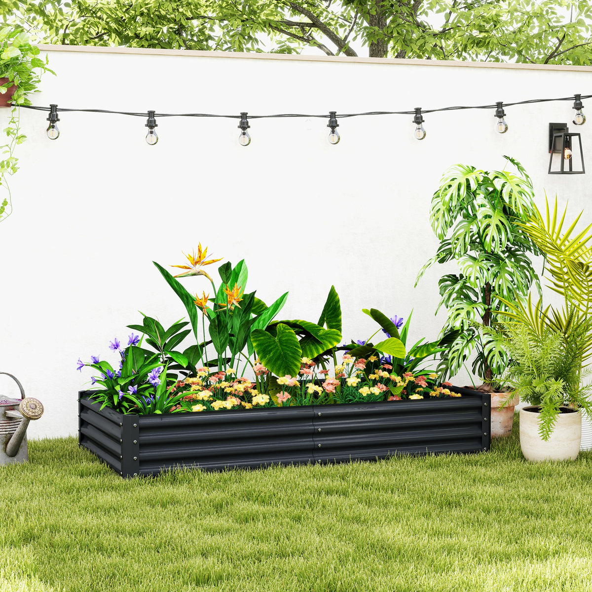 Caixa de Plantio de Aço Galvanizado Horta para Cultivar Plantas Flores Ervas Floreira Grande de Exterior Retangular com Fundo Aberto 180x90x30 cm Cinzento Escuro — foto 2