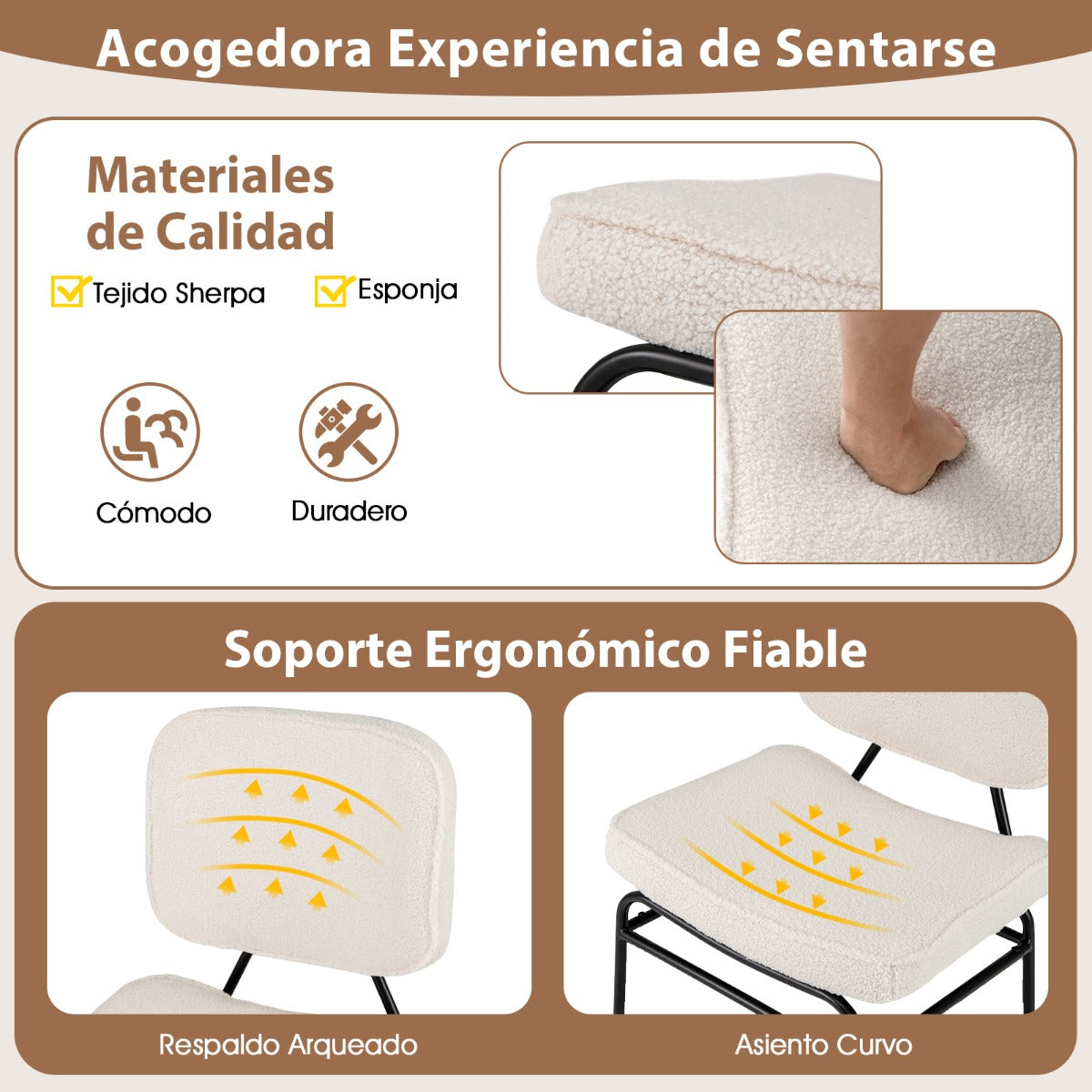 Cadeira de Acentuação Estofada Sherpa com Espuma Acolchoada e Pernas Ajustáveis — foto 7