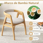Cadeira de Bambu com Encosto Curvo e Almofada Estofada para Sala e Refeições Natural — foto 7