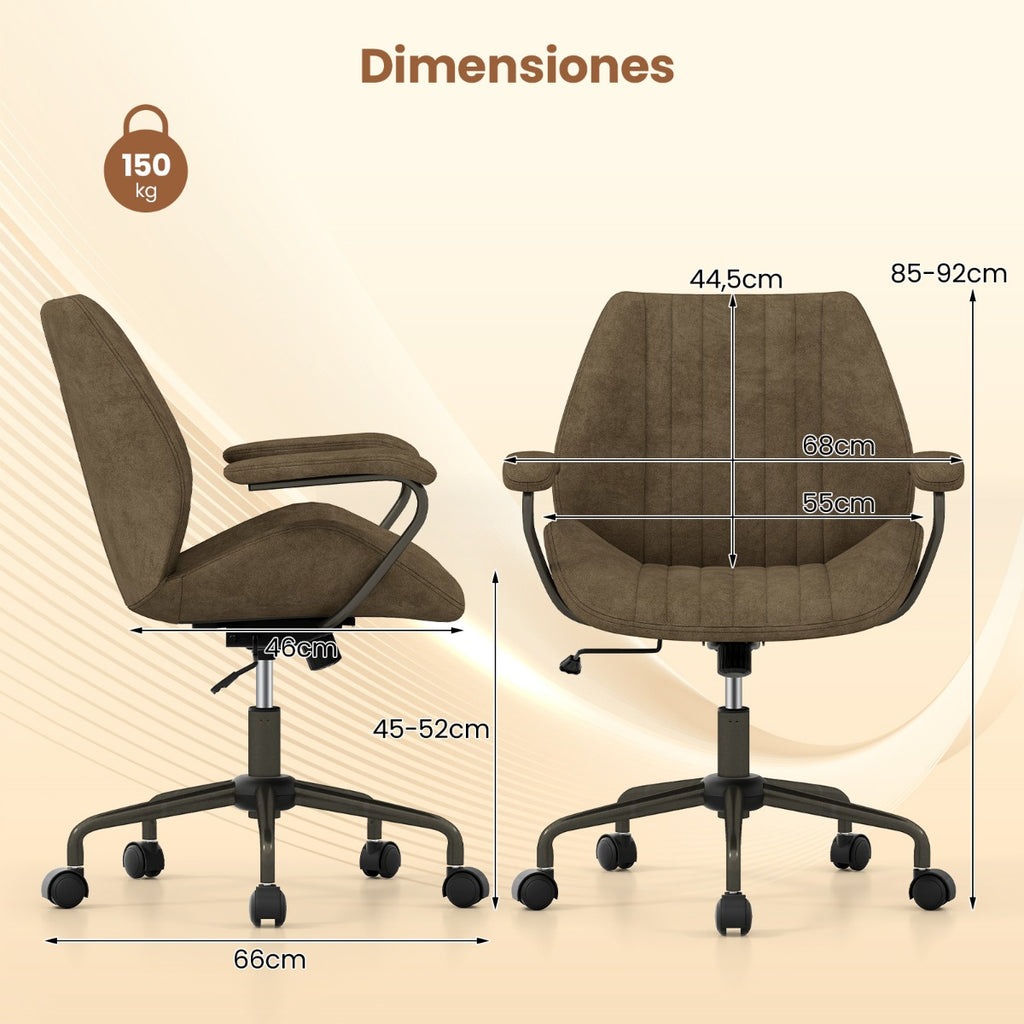 Cadeira de Escritório Regulável com Apoios Acolchoados Base 5 Rodas Capacidade 150kg 68x66x85-92cm Verde Oliva — foto 3
