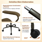 Cadeira de Escritório Regulável com Apoios Acolchoados Base 5 Rodas Capacidade 150kg 68x66x85-92cm Verde Oliva — foto 4