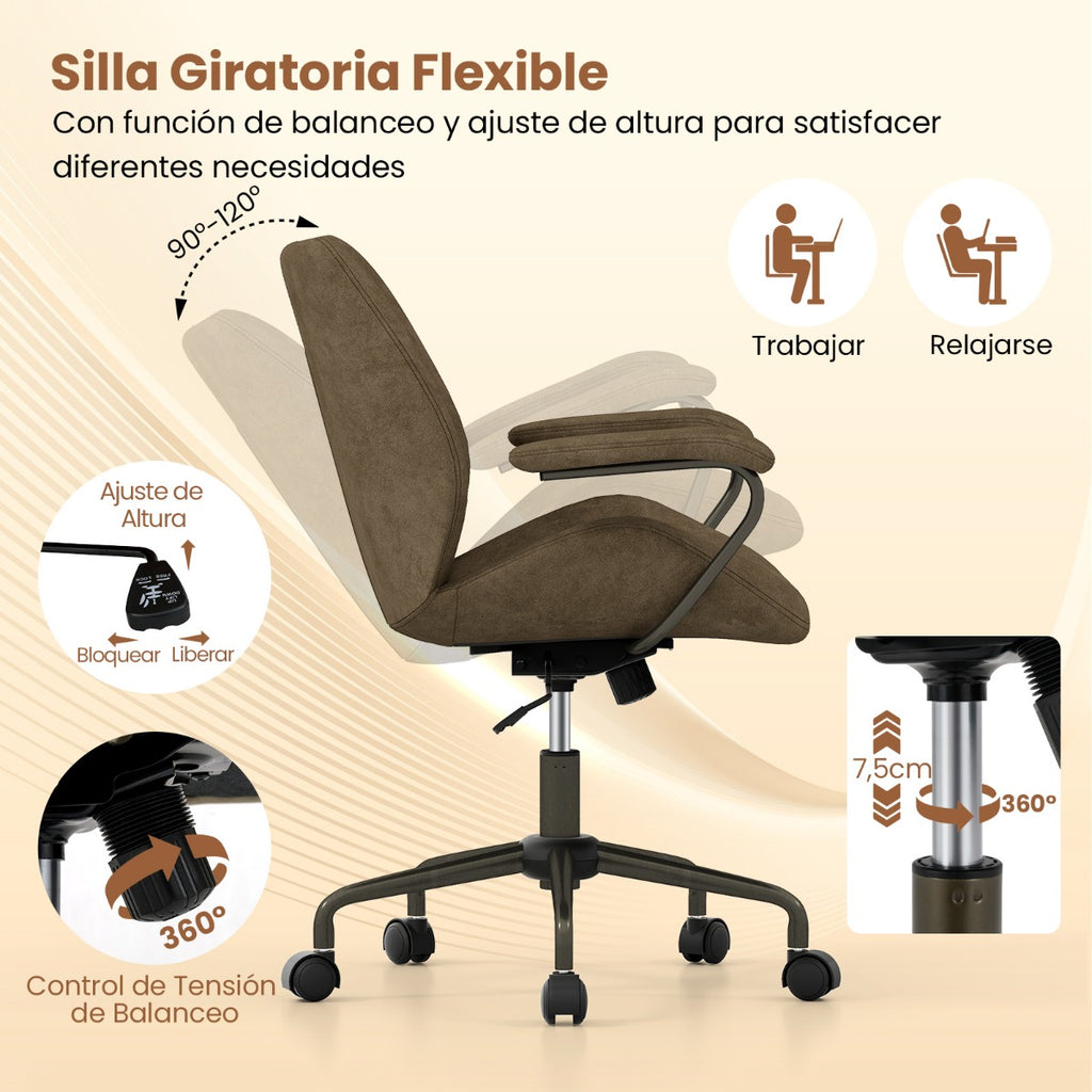 Cadeira de Escritório Regulável com Apoios Acolchoados Base 5 Rodas Capacidade 150kg 68x66x85-92cm Verde Oliva — foto 8