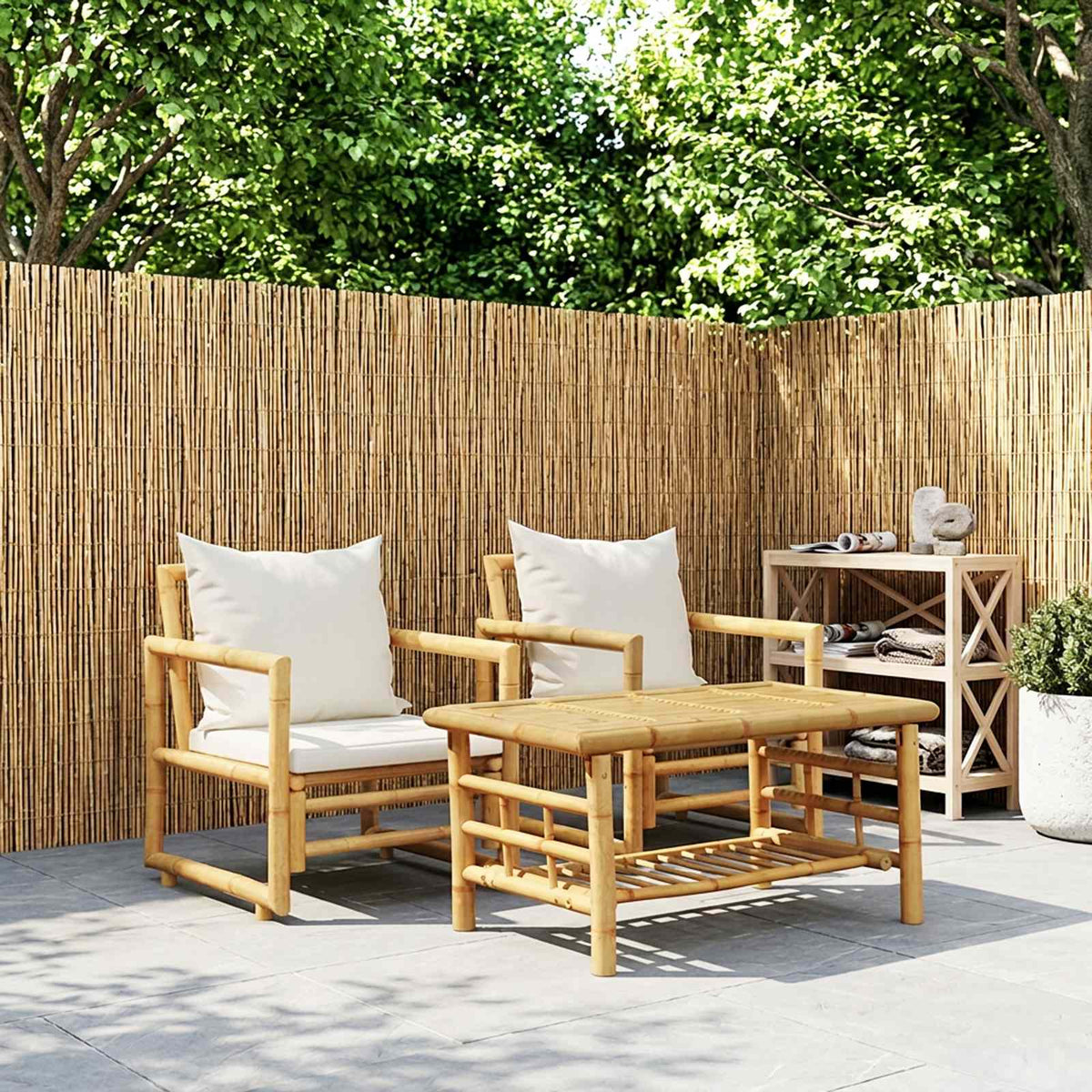 Cadeiras de jardim 2 pcs com almofadões e almofadas bambu — foto 1
