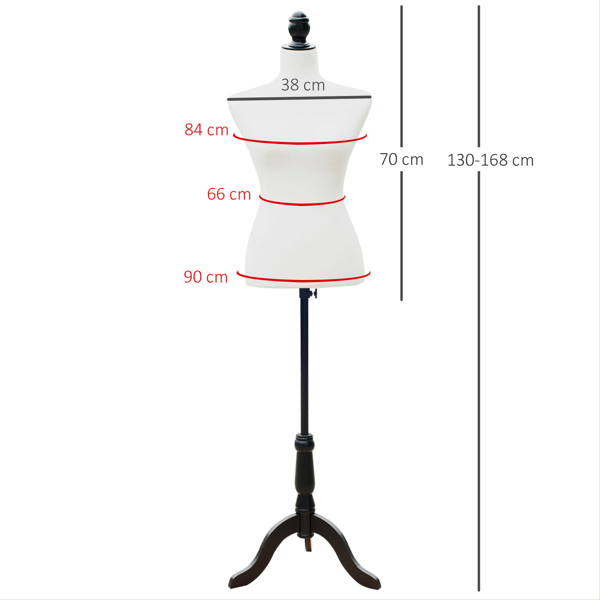 Manequim de Costura Feminino Manequim de Costura Ajustável a 130-168 cm com Tripé de Madeira para Fotografia de Moda Exposição de Roupas Branco — foto 3