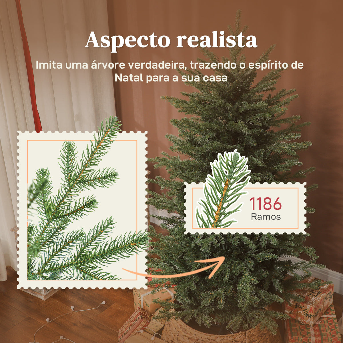 Árvore de Natal Artificial 150 cm Árvore de Natal com 1186 Ramos Densos Suporte Metálico Dobrável Montagem Fácil para Interior Verde — foto 5