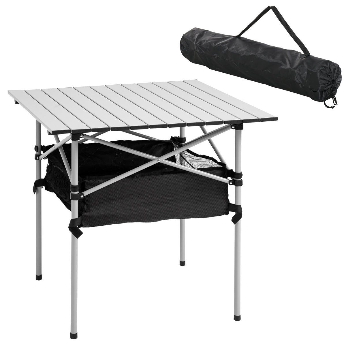 Mesa Dobrável de Campismo Mesa de Piquenique com Armazenamento e Bolsa de Transporte 70x70x69 cm Prata e Preto — foto 1