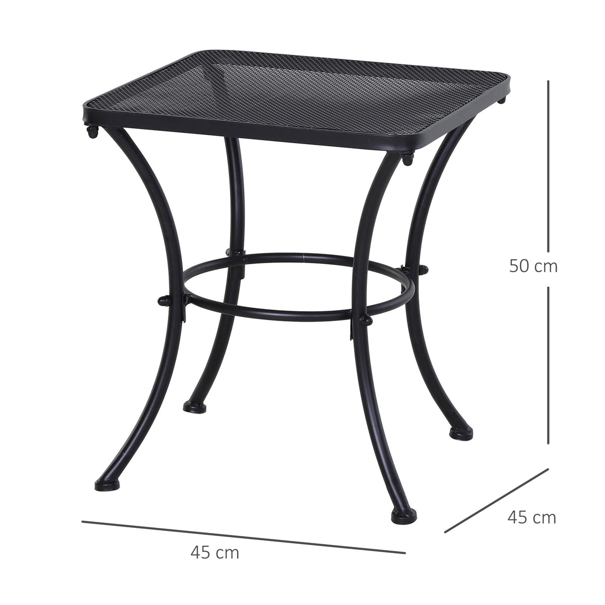 Mesa de Jardim Quadrada Mesa Auxiliar Exterior com Estrutura de Metal para Pátio Terraço Varanda Carga 30kg 45x45x50cm Preto — foto 3