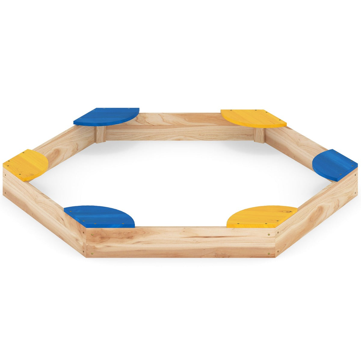 Caixa de Areia Hexagonal em Madeira com Macetero e 6 Assentos para Crianças 3+ Anos 140x122x14cm — foto 2