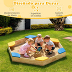 Caixa de Areia Hexagonal em Madeira com Macetero e 6 Assentos para Crianças 3+ Anos 140x122x14cm — foto 8