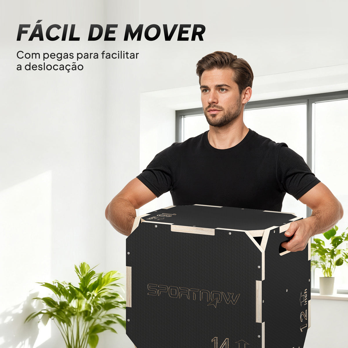 Caixa Pliométrica de Madeira 3 em 1 Plataforma de Treino com 3 Alturas Ajustáveis 41/36/31 cm Pegas Sem Cantos Saltos e Força para Casa Ginásio e Exterior Preto — foto 7