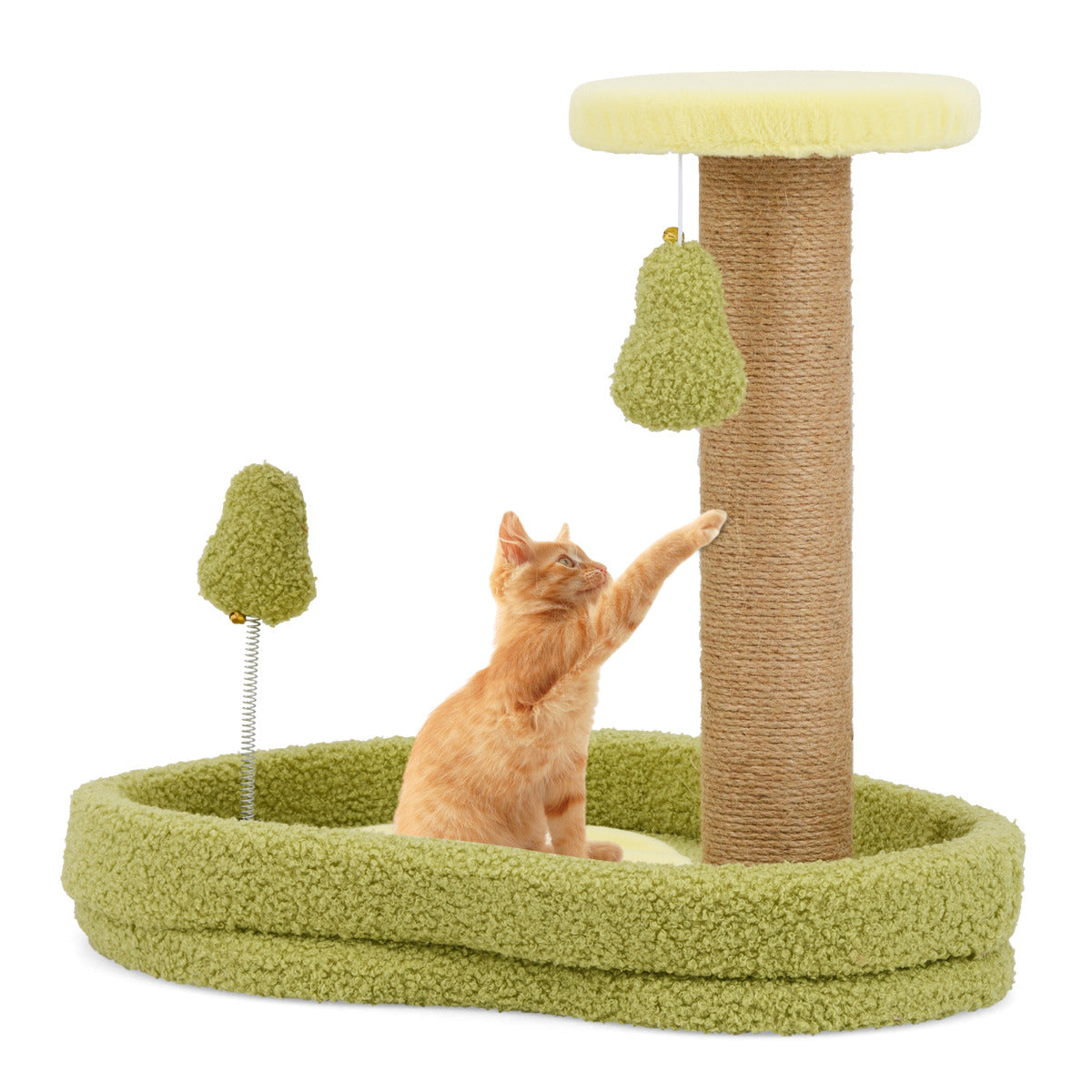 Cama Compacta para Gatos com Poste de Riscagem e Brinquedo de Molas em Forma de Abacate — foto 2