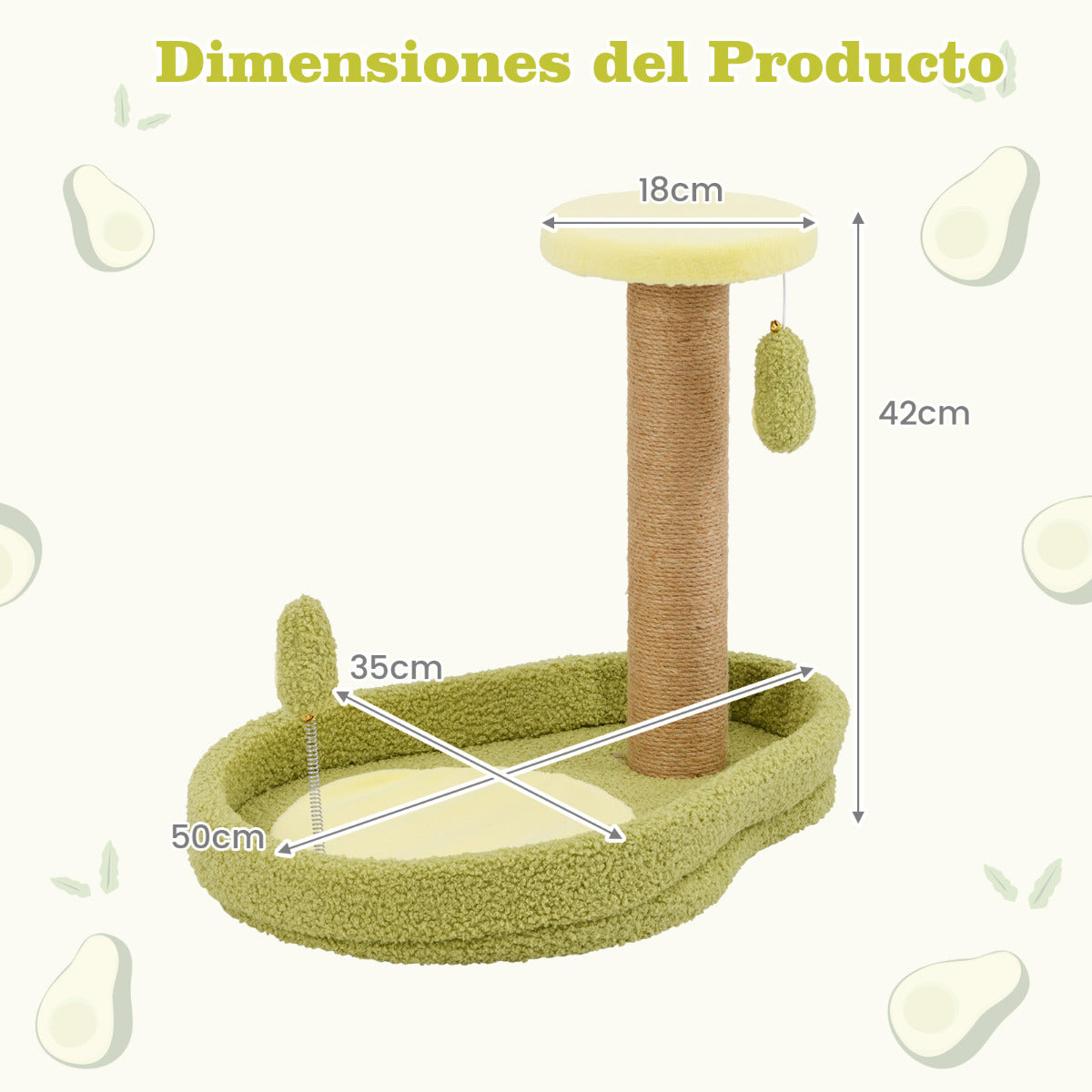 Cama Compacta para Gatos com Poste de Riscagem e Brinquedo de Molas em Forma de Abacate — foto 3