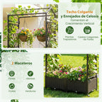 Cama de Jardim Elevada com Auto-Rega, Treliça e Rodas Bloqueáveis para Plantas Trepadoras — foto 9