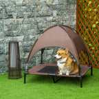 Cama Elevada para Animais de Estimação Portátil com Toldo Amovível Tecido Respirável para Interior e Exterior 92x76x90cm Marrom — foto 2