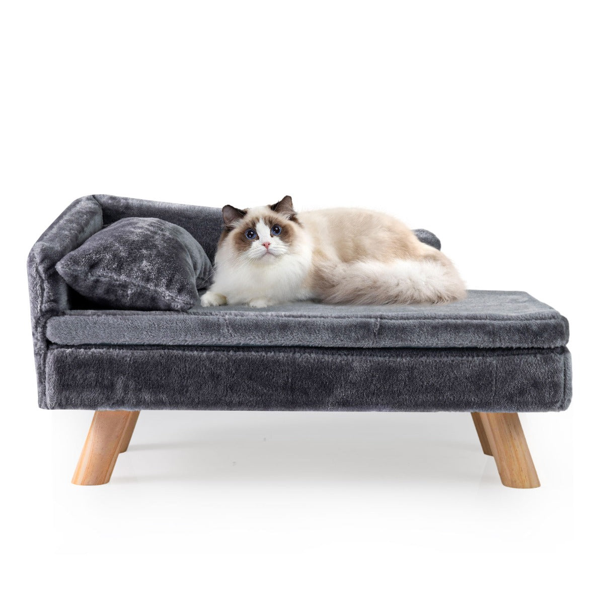 Cama-Sofá Elevada para Animais de Estimação com Almofada Removível e Encosto Alto 71x43x40 cm Cinzento Escuro — foto 2