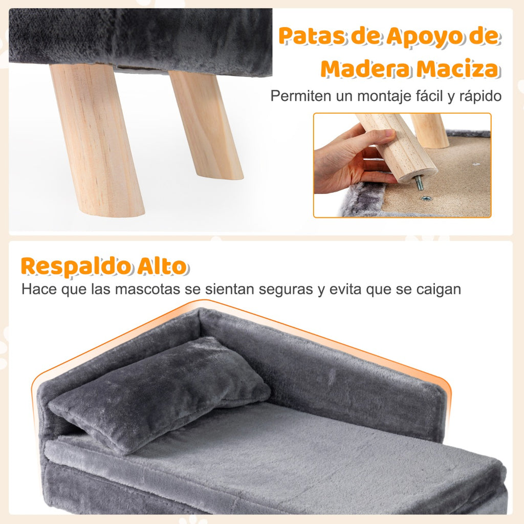 Cama-Sofá Elevada para Animais de Estimação com Almofada Removível e Encosto Alto 71x43x40 cm Cinzento Escuro — foto 7