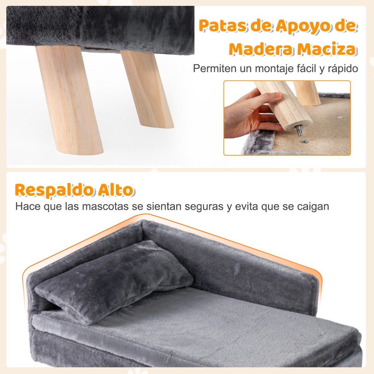 Cama-Sofá Elevada para Animais de Estimação com Almofada Removível e Encosto Alto 71x43x40 cm Cinzento Escuro — foto 7