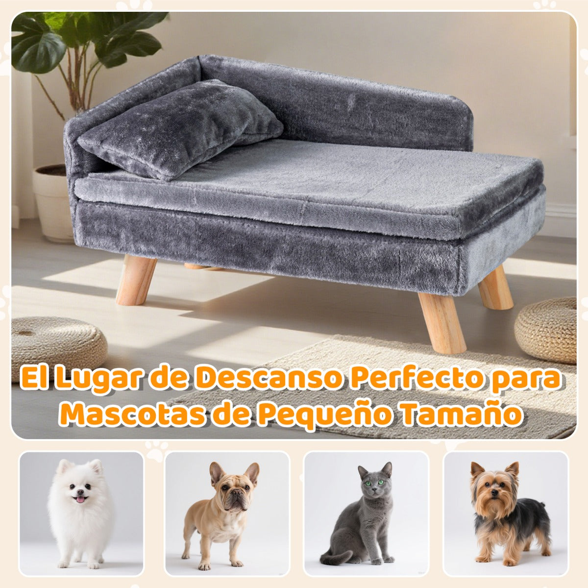 Cama-Sofá Elevada para Animais de Estimação com Almofada Removível e Encosto Alto 71x43x40 cm Cinzento Escuro — foto 8